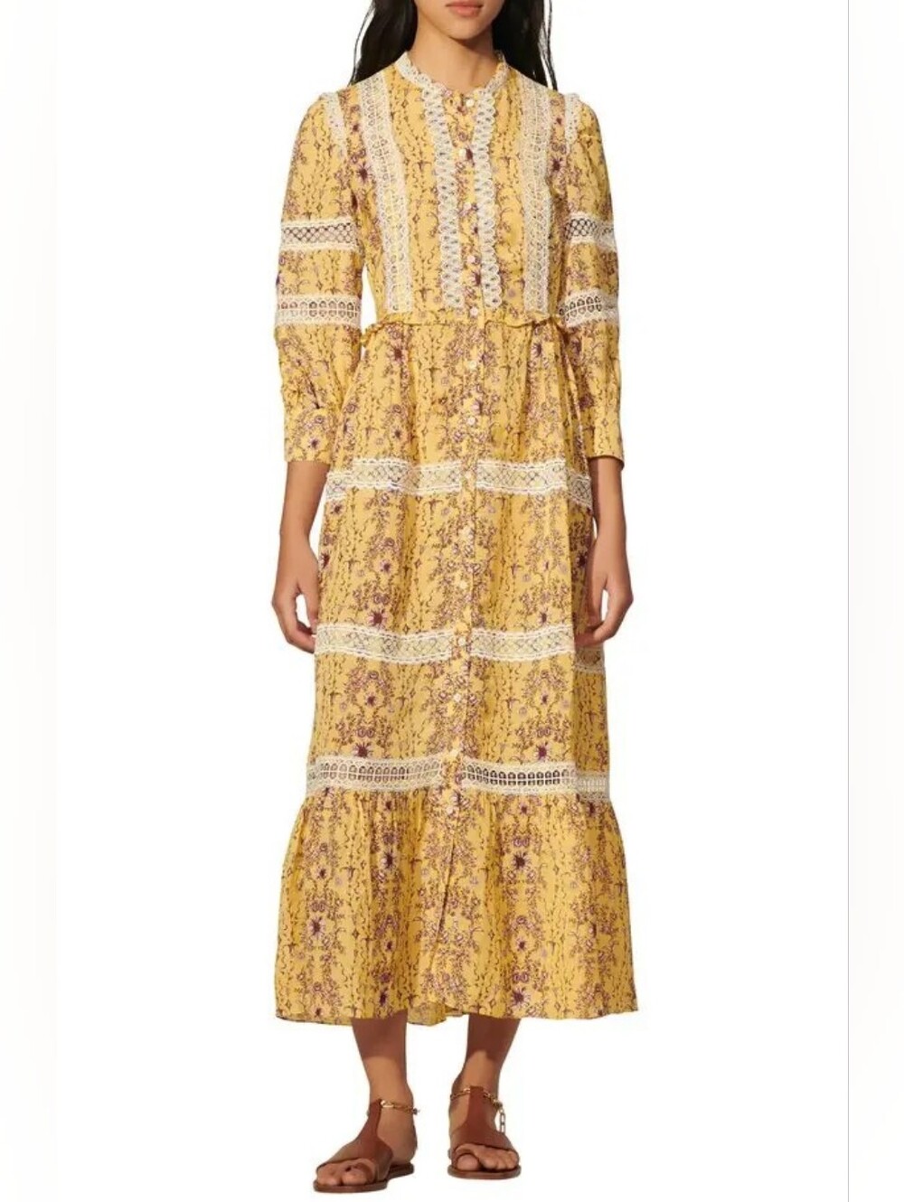 NWOT SANDRO | $580 Angeliqua Lace Detailed Maxi Dress - Picture 2 of 11